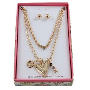 Laundry by Shelli Segal Gold-Tone Layered Charm Necklace & Earring Gift Set NIB